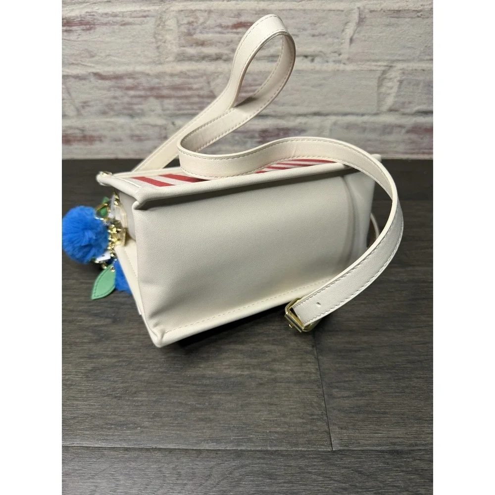 Betsey Johnson NWT Red White Stripe Blueberry Pom Pom Satchel Crossbody Bag